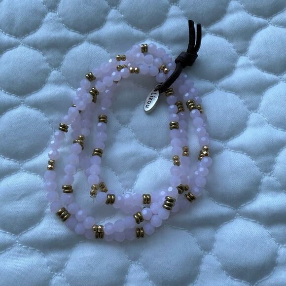 Lizou Jewelry - Elegant Pink Beaded Bracelets with Gold Accents set of 4